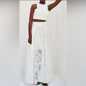 Elegant White Eyelet Maxi Skirt and Top